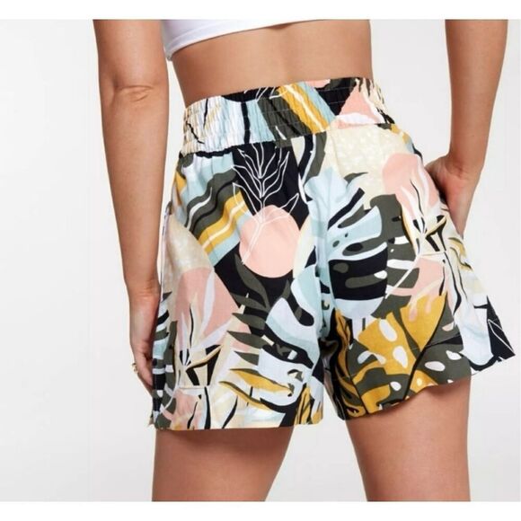 ✨Calia Multicolored Palm High Rise Inverted Pleat Pull On Linen Sz M Shorts✨ - Picture 3 of 7